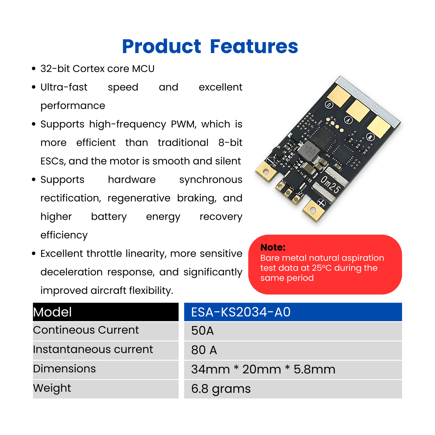 80A Brushless ESC for Small Drones with 32-bit Cortex MCU supporting 4-6S LiPo, PWM Signal