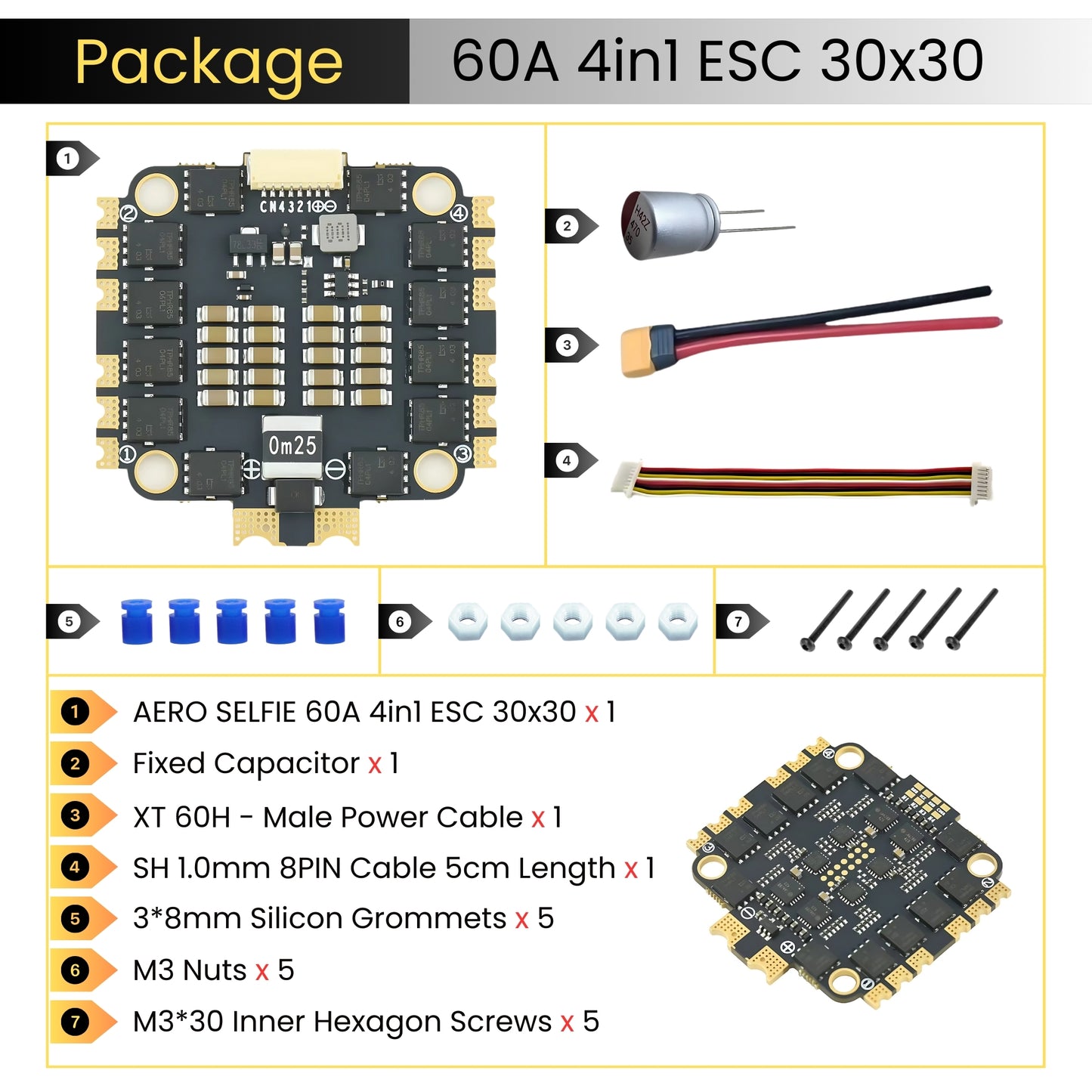 60A 4in1 ESC 32 bit for FPV Drones | 2S-6S LiPo, Stalling Protection, PWM & DShot Support