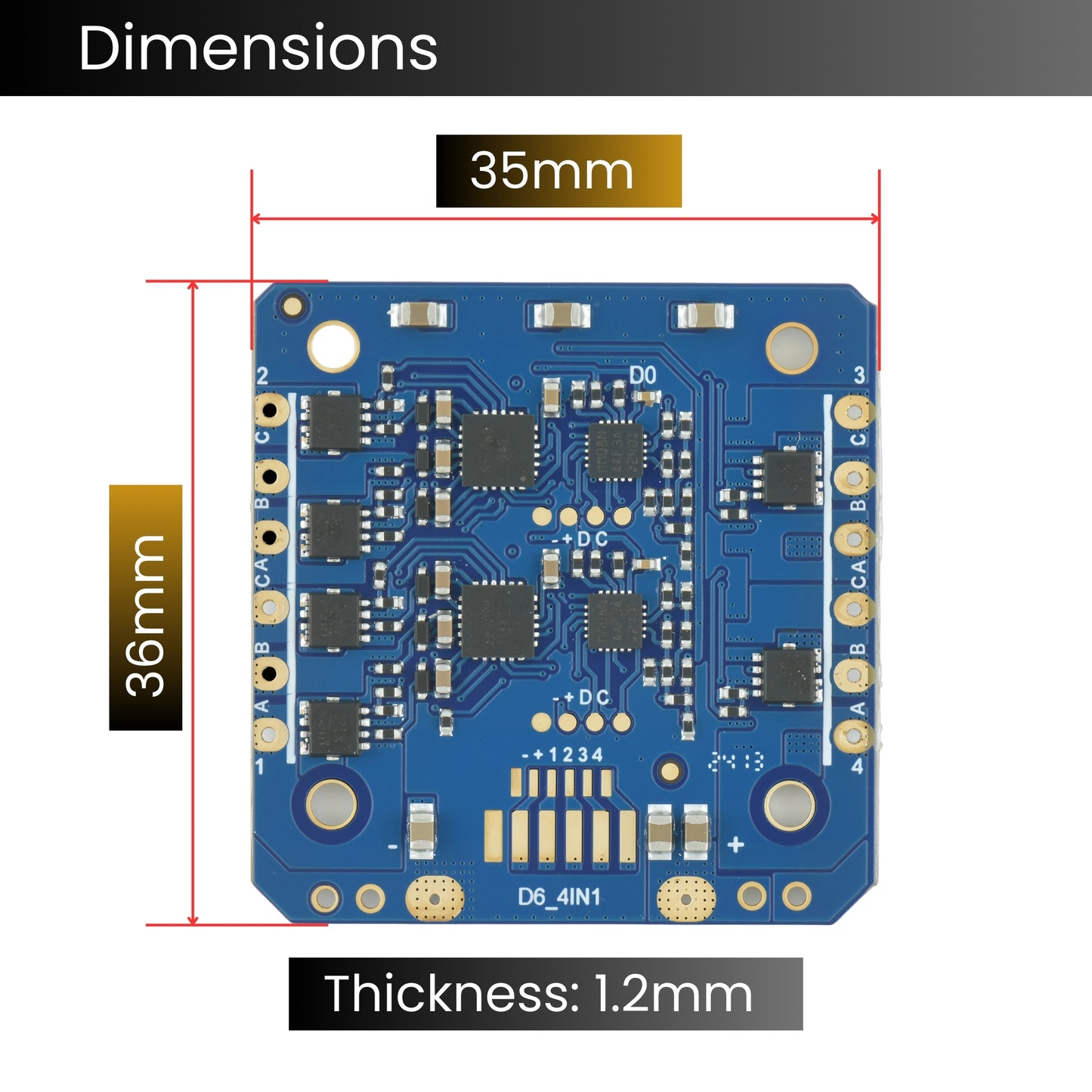 4IN1 Brushless ESC for Drones - 32-Bit MCU, 6A/Channel, PWM, 3S LiPo Compatible, Lightweight 5.4g