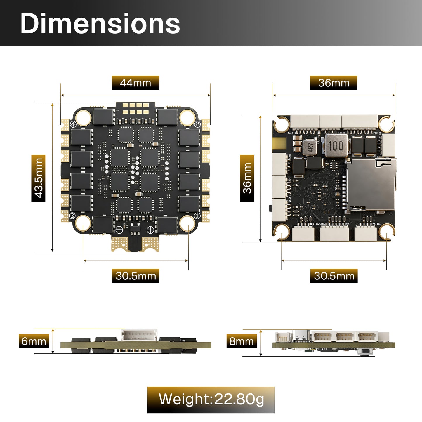 AERO SELFIE 743v2 Flight Controller, STM32H7 480MHz MCU, Dual IMU ICM-42688P BM1088, BMP581 Barometer, IST8310 Magnetometer, Supports 2S-10S LiPo, 12 PWM, 8 UARTs for UAV FPV Drone, Compatible with Betaflight, INAV, Ardupilot, PX4