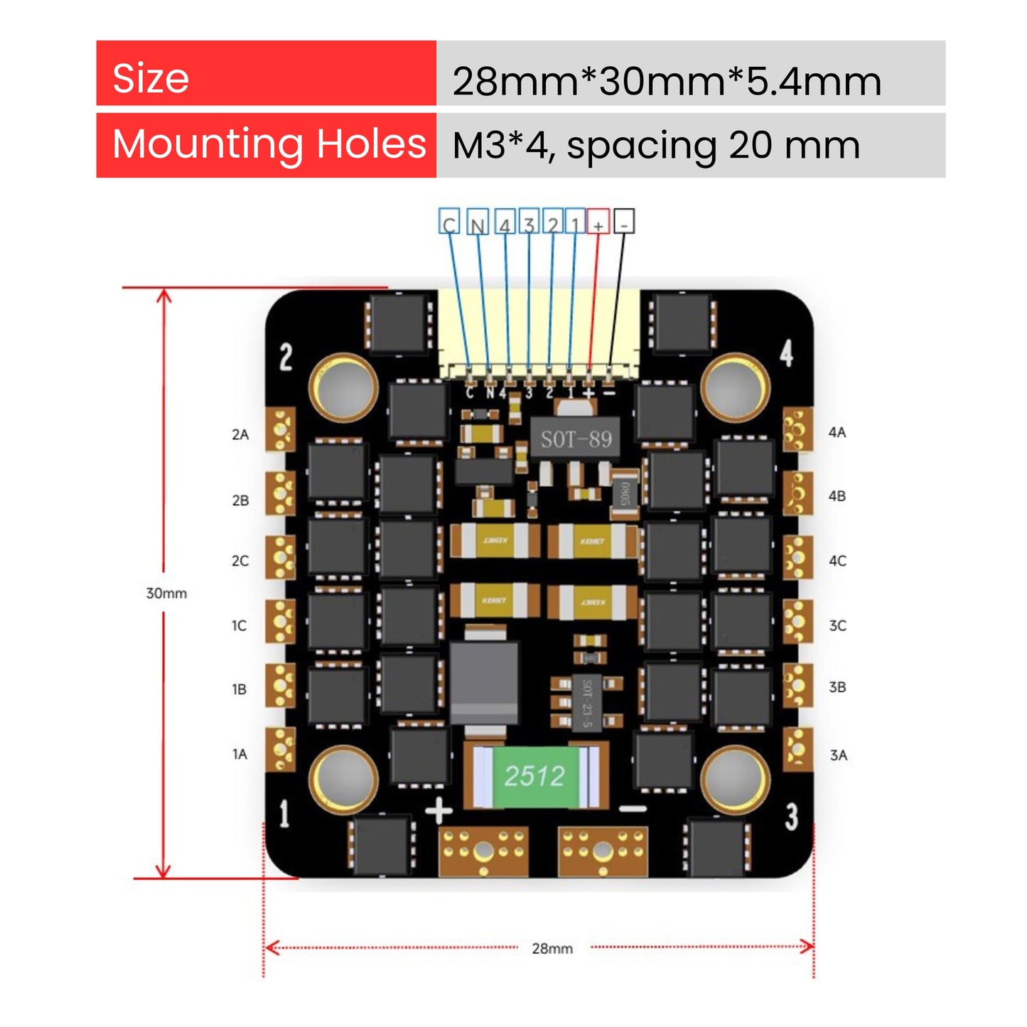 30A 4in1  Brushless ESC Domensions