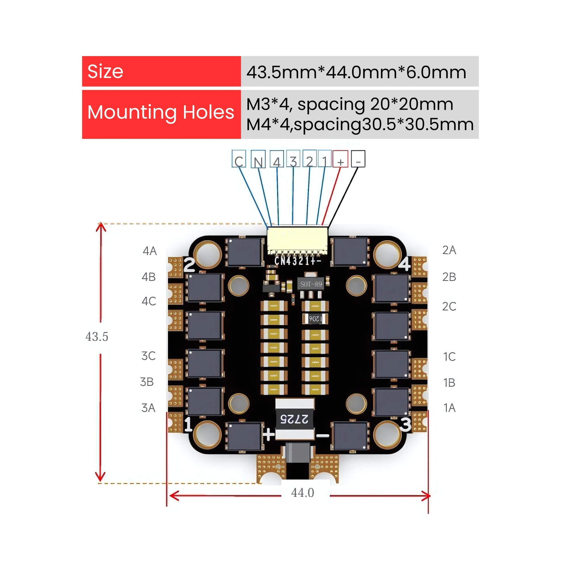 45A 4in1  ESC Dimensions