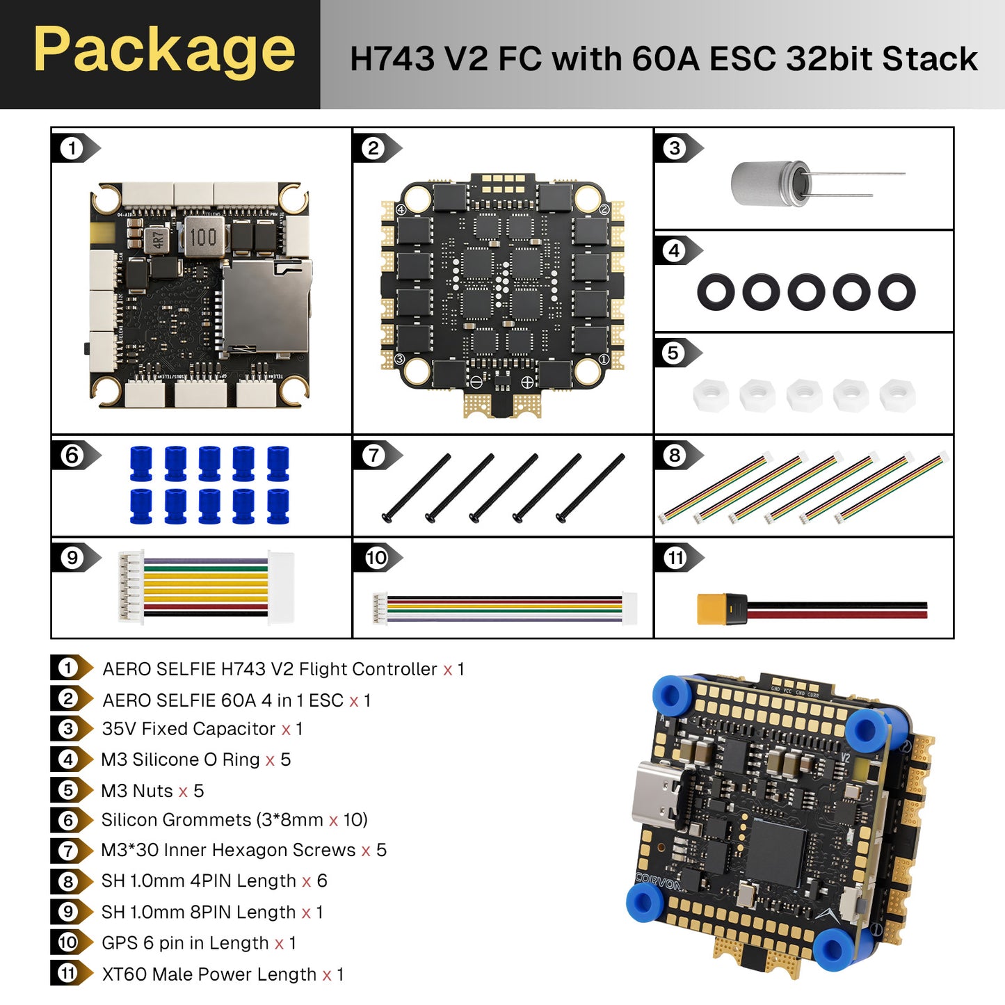 AERO SELFIE 743v2 Flight Controller, STM32H7 480MHz MCU, Dual IMU ICM-42688P BM1088, BMP581 Barometer, IST8310 Magnetometer, Supports 2S-10S LiPo, 12 PWM, 8 UARTs for UAV FPV Drone, Compatible with Betaflight, INAV, Ardupilot, PX4