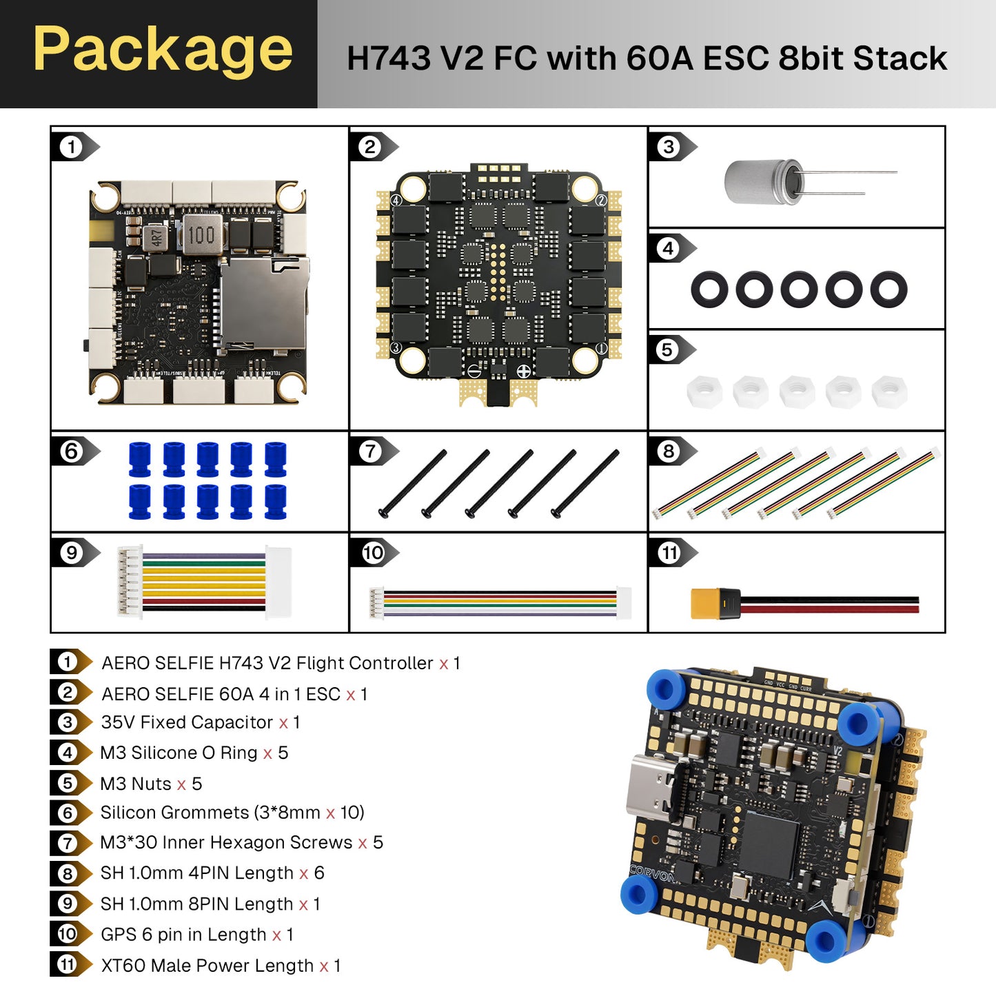 AERO SELFIE 743v2 Flight Controller, STM32H7 480MHz MCU, Dual IMU ICM-42688P BM1088, BMP581 Barometer, IST8310 Magnetometer, Supports 2S-10S LiPo, 12 PWM, 8 UARTs for UAV FPV Drone, Compatible with Betaflight, INAV, Ardupilot, PX4