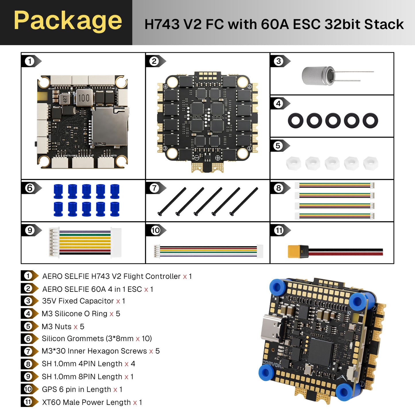 AERO SELFIE 743v2 Flight Controller, STM32H7 480MHz MCU, Dual IMU ICM-42688P BM1088, BMP581 Barometer, IST8310 Magnetometer, Supports 2S-10S LiPo, 12 PWM, 8 UARTs for UAV FPV Drone, Compatible with Betaflight, INAV, Ardupilot, PX4