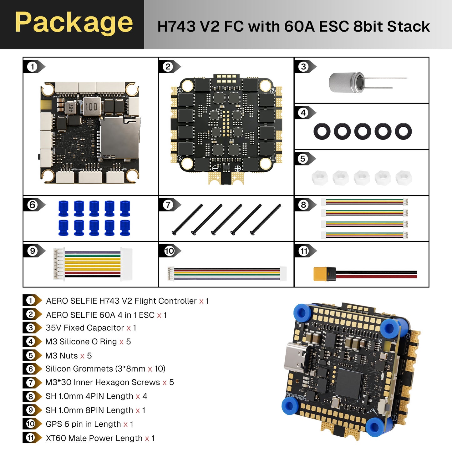 AERO SELFIE 743v2 Flight Controller, STM32H7 480MHz MCU, Dual IMU ICM-42688P BM1088, BMP581 Barometer, IST8310 Magnetometer, Supports 2S-10S LiPo, 12 PWM, 8 UARTs for UAV FPV Drone, Compatible with Betaflight, INAV, Ardupilot, PX4