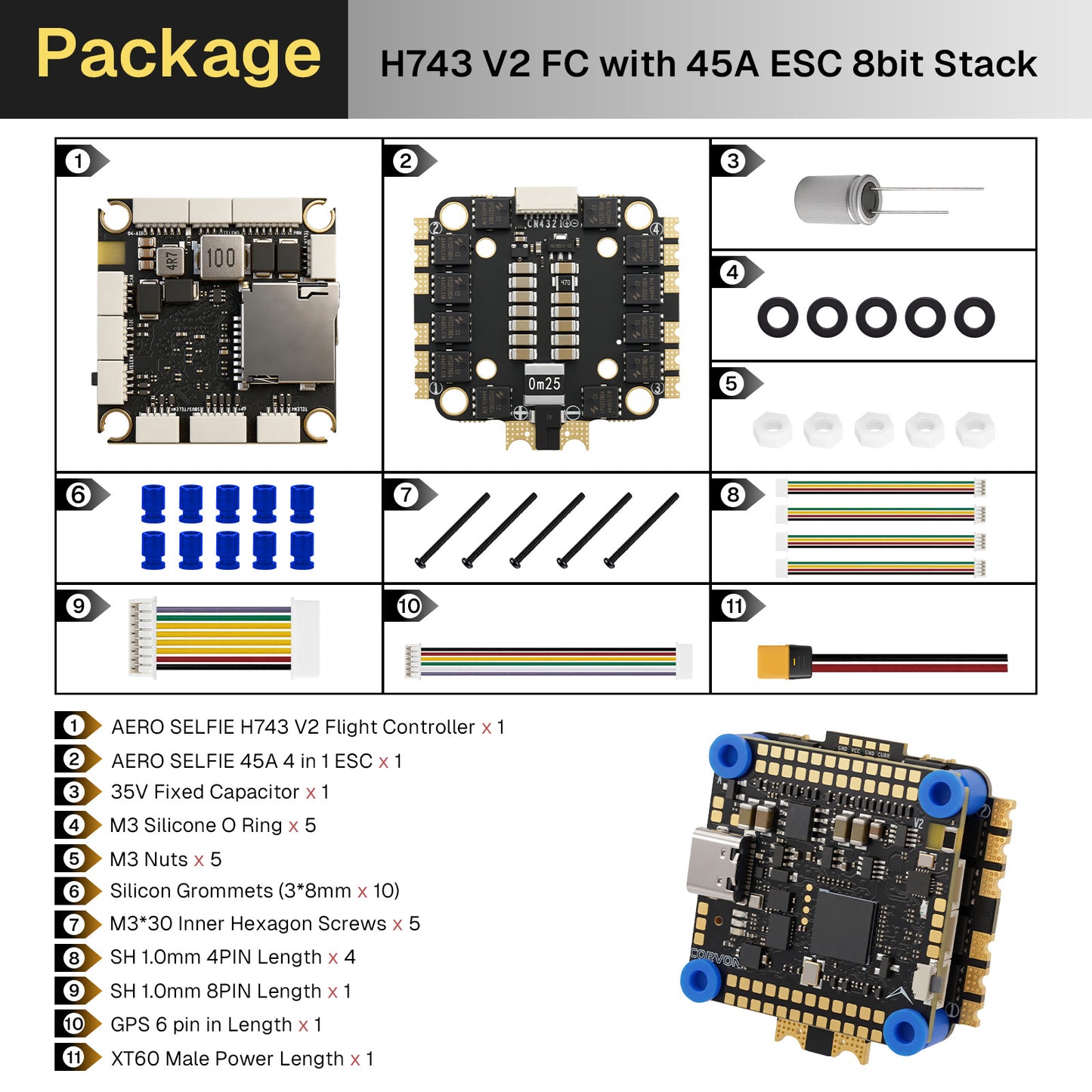 AERO SELFIE 743v2 Flight Controller, STM32H7 480MHz MCU, Dual IMU ICM-42688P BM1088, BMP581 Barometer, IST8310 Magnetometer, Supports 2S-10S LiPo, 12 PWM, 8 UARTs for UAV FPV Drone, Compatible with Betaflight, INAV, Ardupilot, PX4